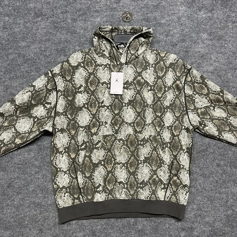 Jordan Hoodie Mens XL Sail Olive Snakeskin Print AOP Sport Hoop Fleece Pullover